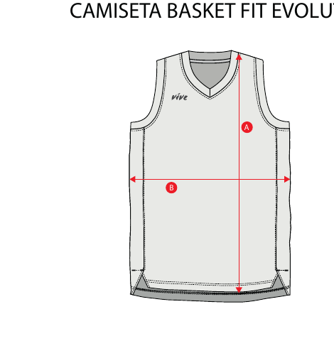 Dibujo del proveedor de la camiseta Basket Fit con las medidas A de alto y B de ancho