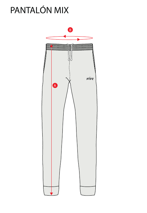 Dibujo del proveedor del pantalón de chándal blanco con las medidas A de alto y B de cintura